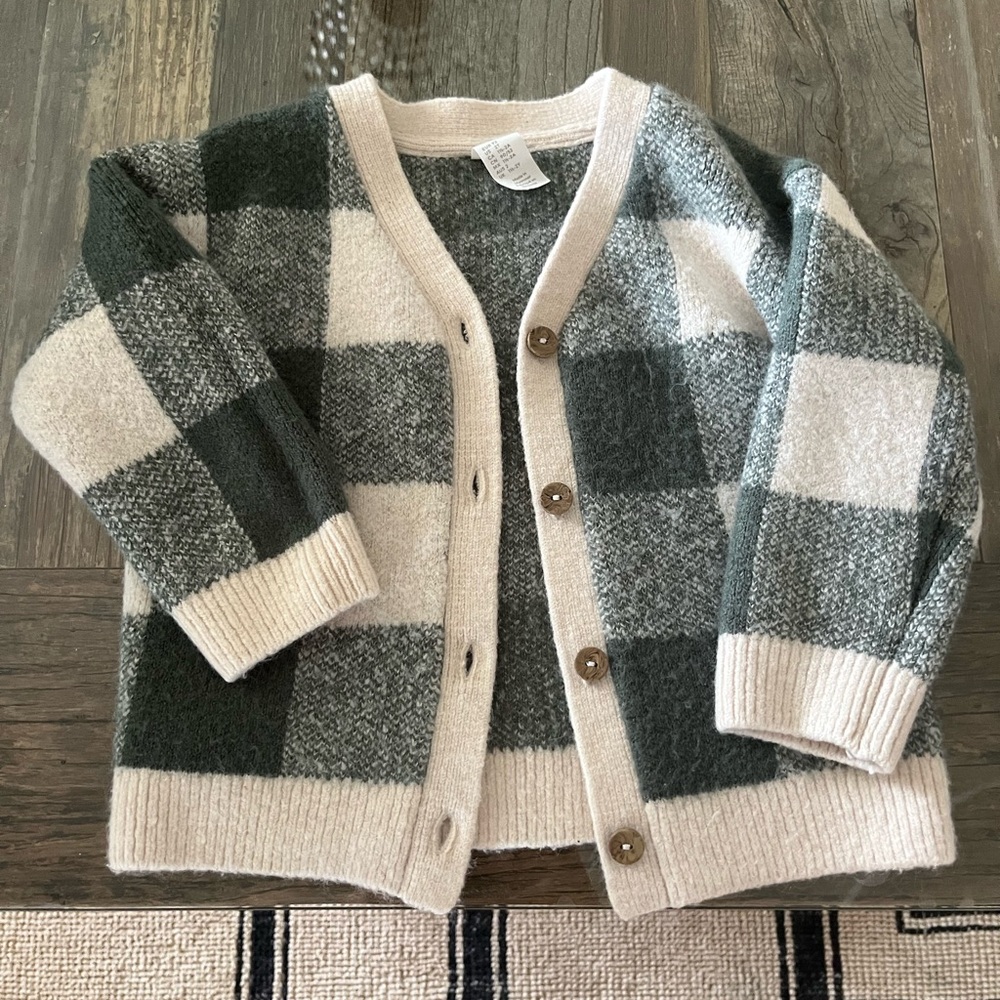 H&M Kids Checkered Sweater - Green and Cream